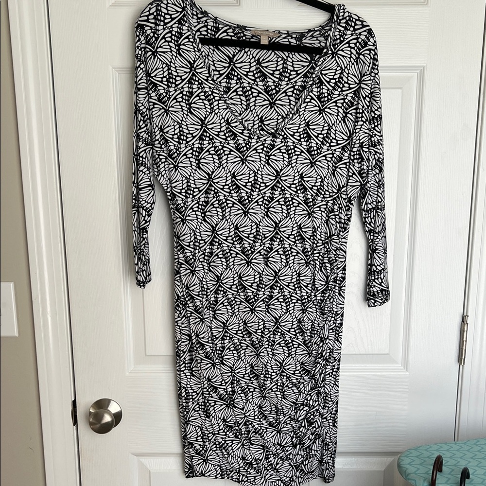 Banana Republic Monochrome Geometric Long Sleeve Dress